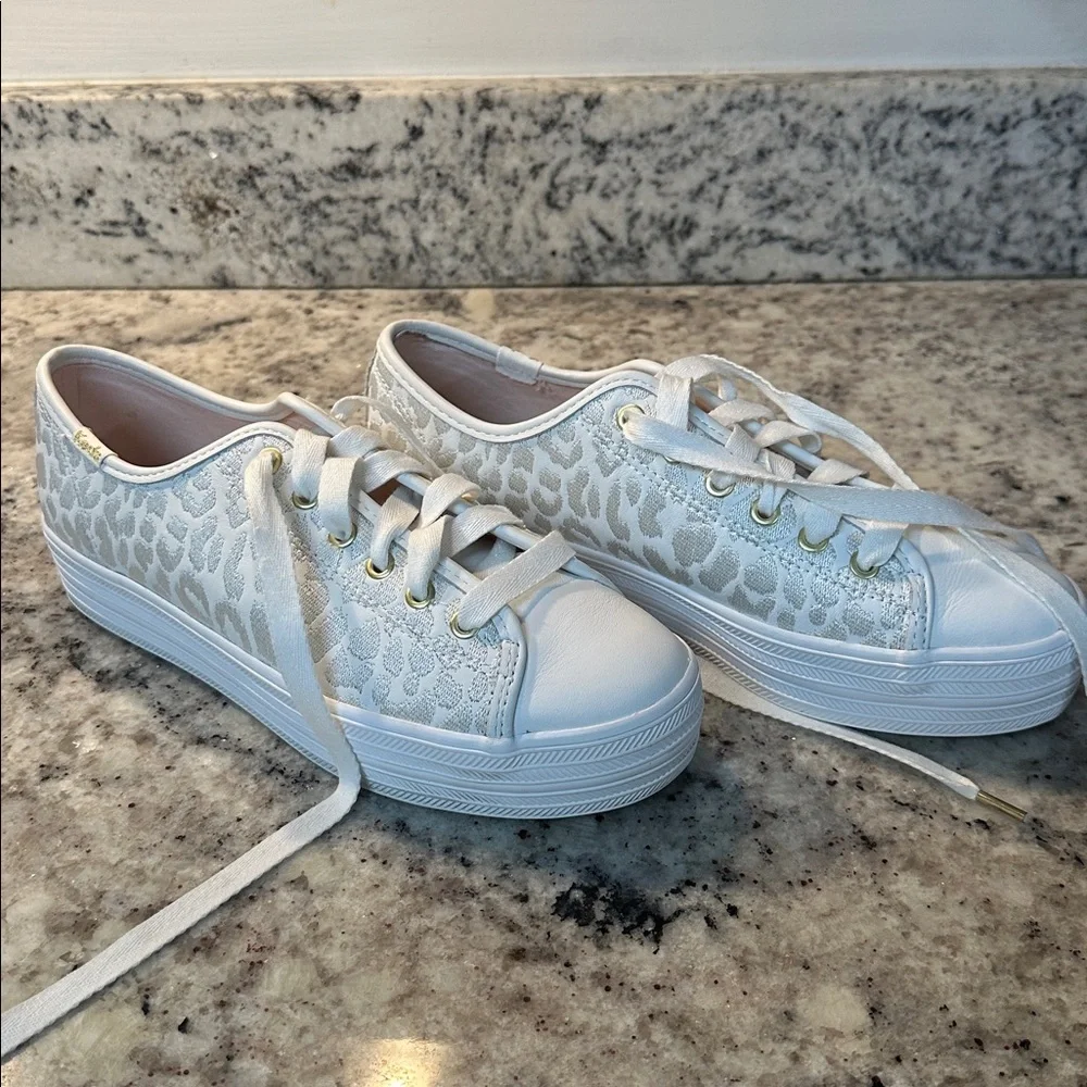 Kate Spade White embroidered leopard Patterned Sneakers
